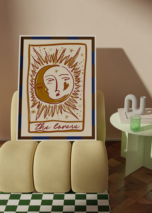 Tarot illustration 'The Lovers' sun and moon