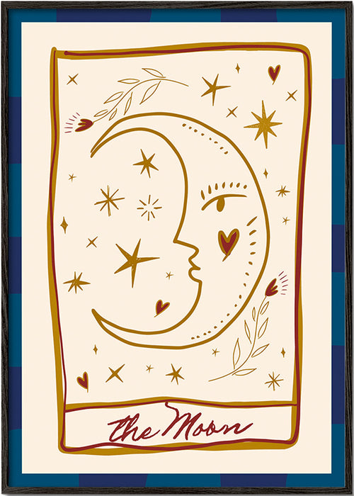 Ilustración lunar con rostro y estrellas – Black Frame