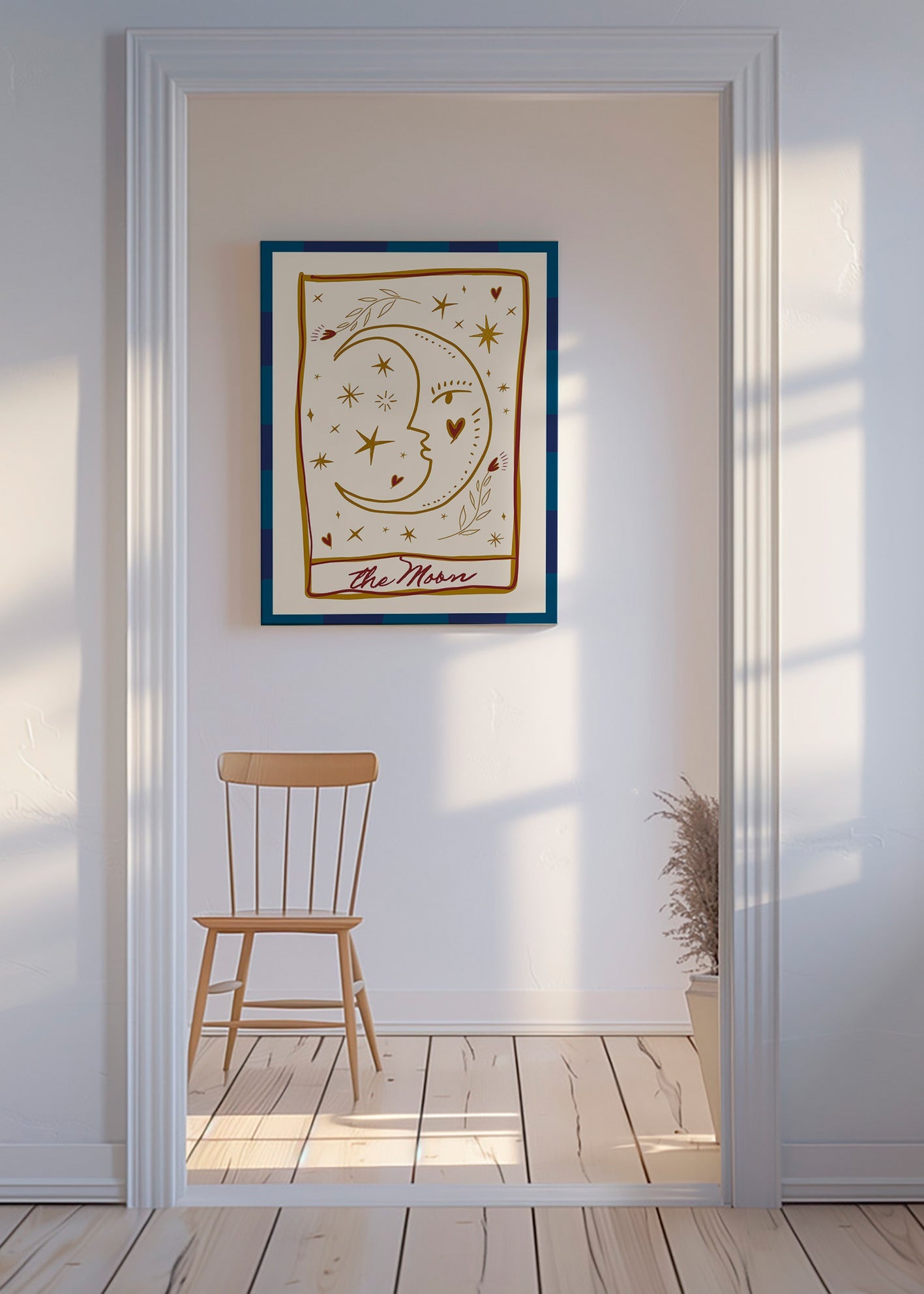 Ilustración lunar con rostro y estrellas – Canvas