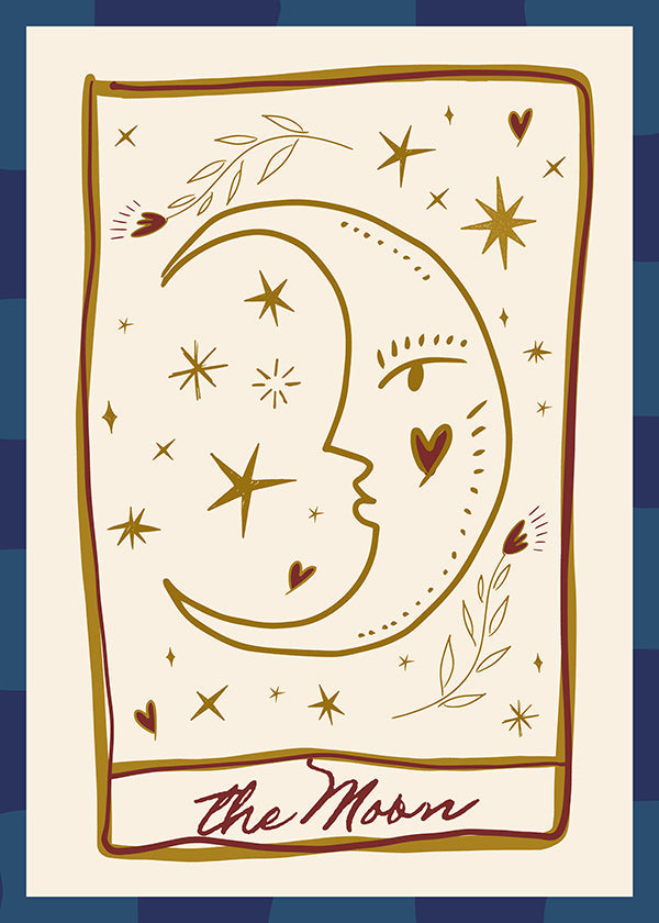 Ilustración lunar con rostro y estrellas
