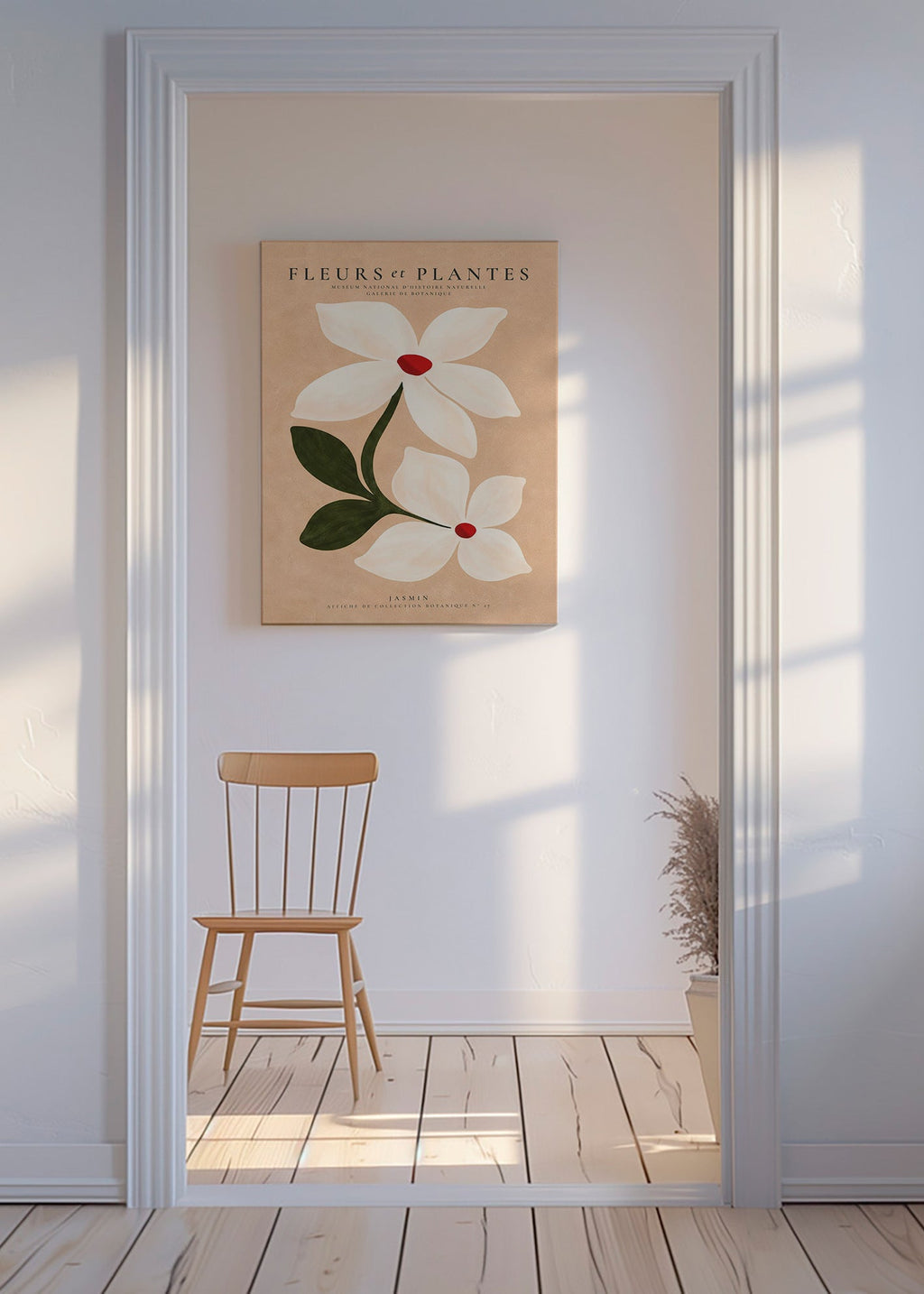 Botanical print jasmine on beige background