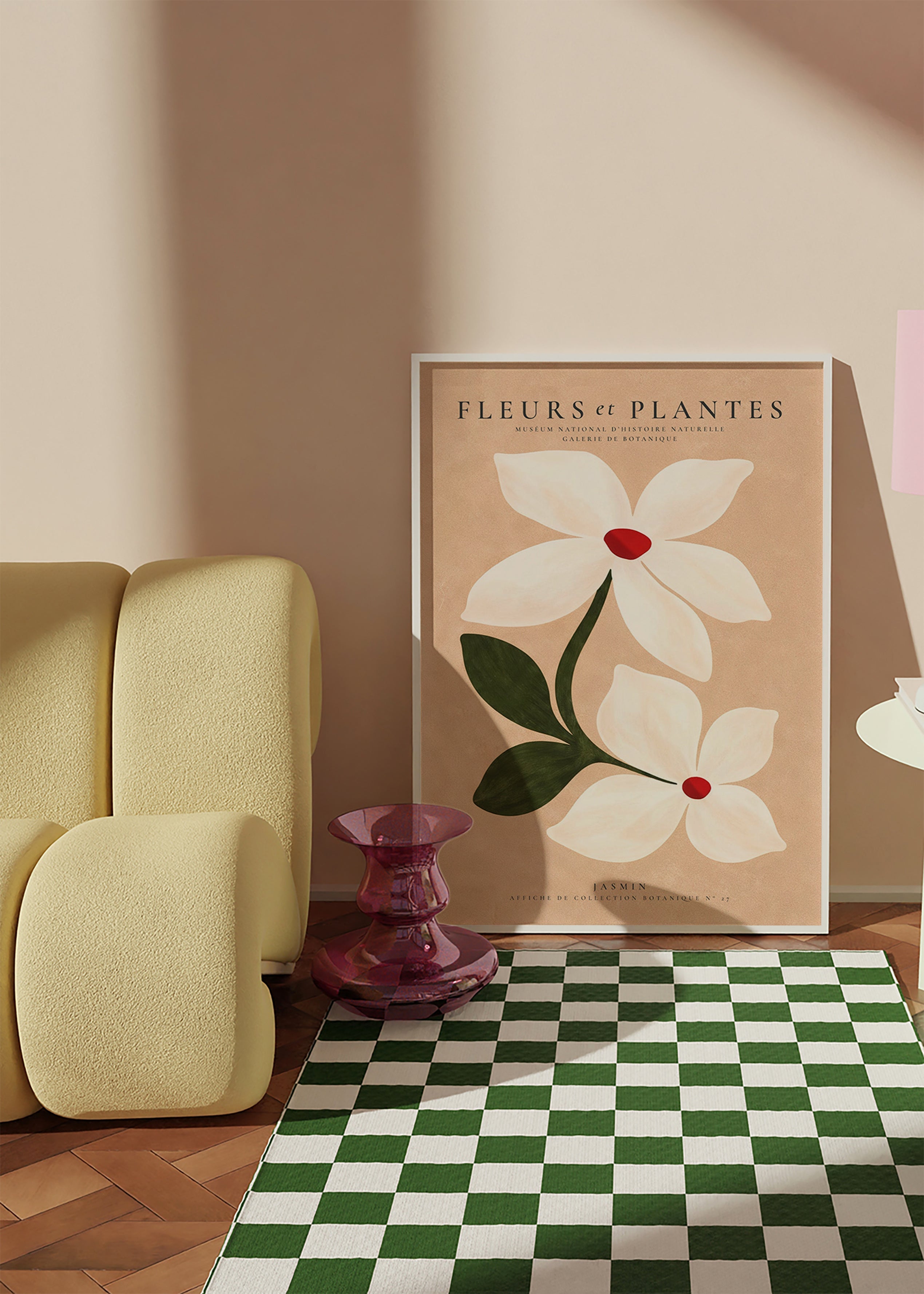 Botanical print jasmine on beige background