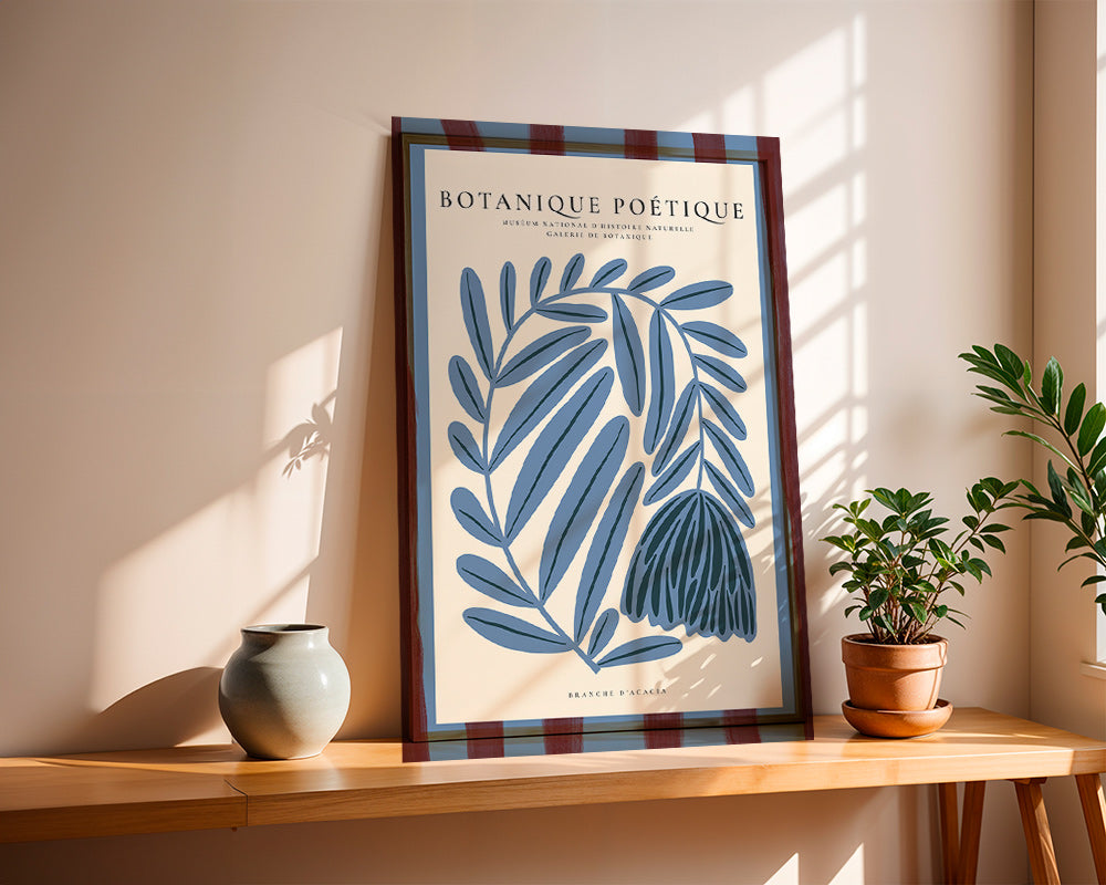 Botanical print: stylized blue acacia