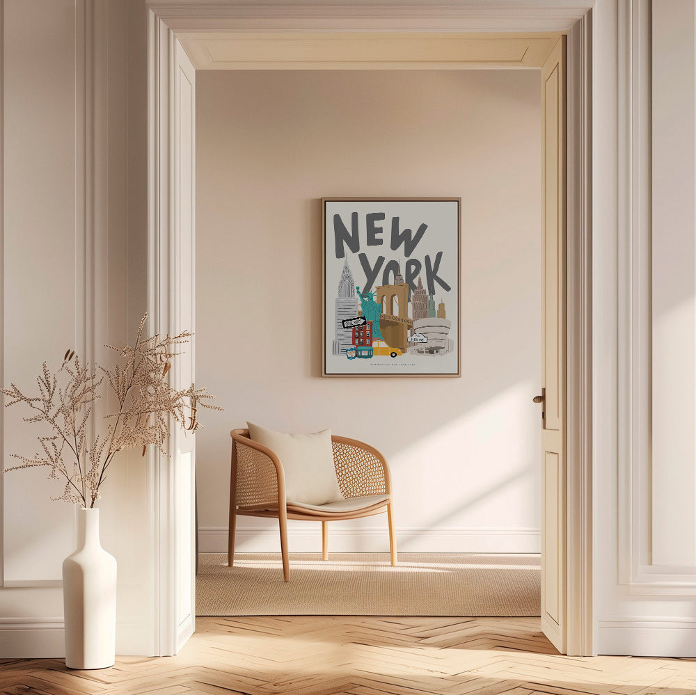 Cuadro de ciudades con iconos de New York – Canvas1