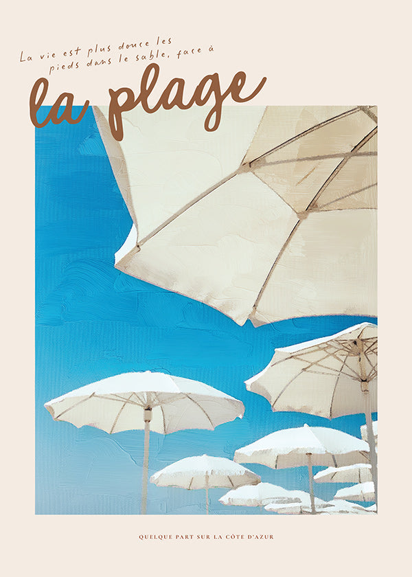 Coastal landscape art with parasols