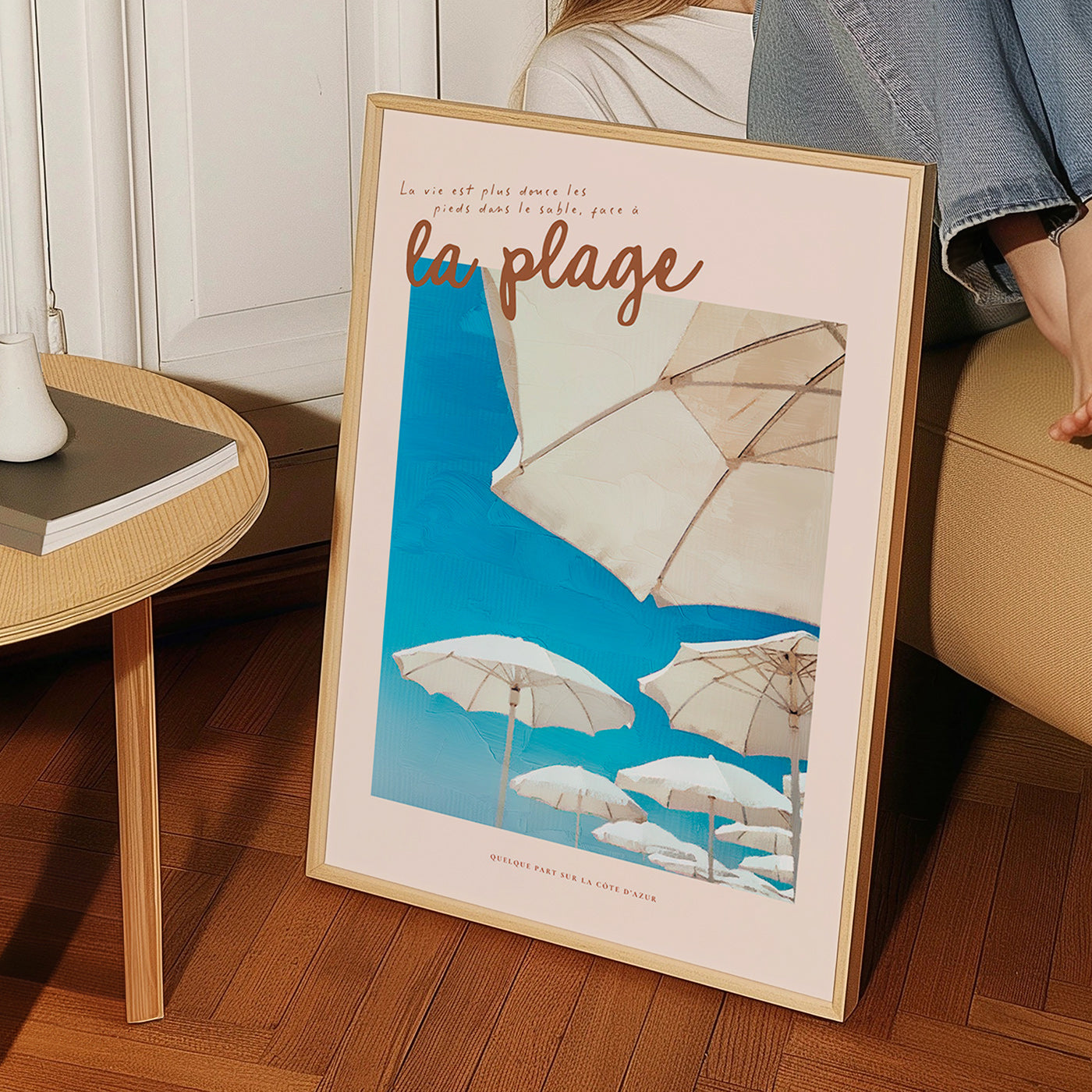Coastal landscape art with parasols
