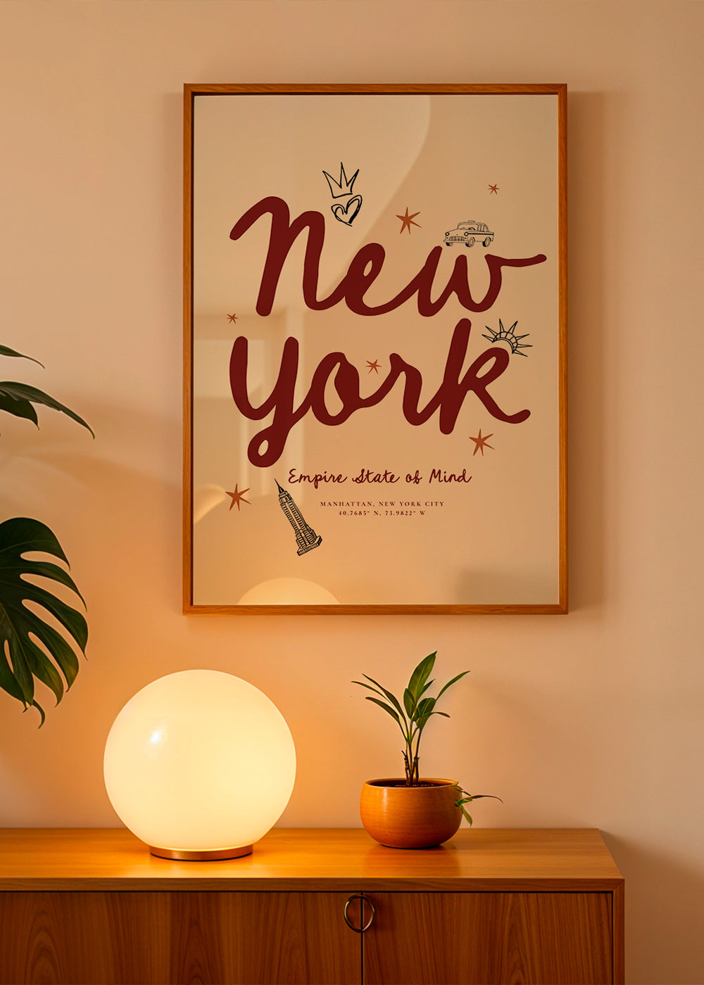 Cuadro de ciudades New York con lettering burdeos – Product1