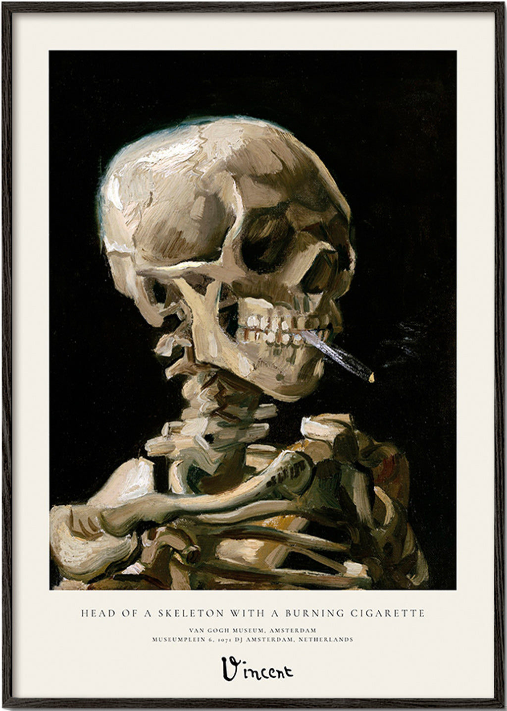 Cuadro vintage con calavera fumando – Black Frame