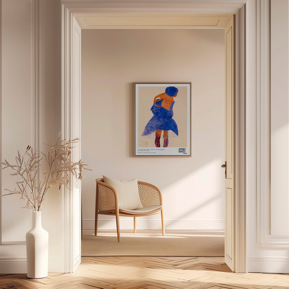 Illustration: female figure back view in blue