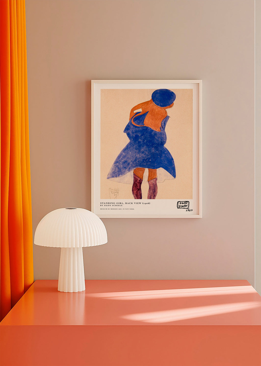 Illustration: female figure back view in blue