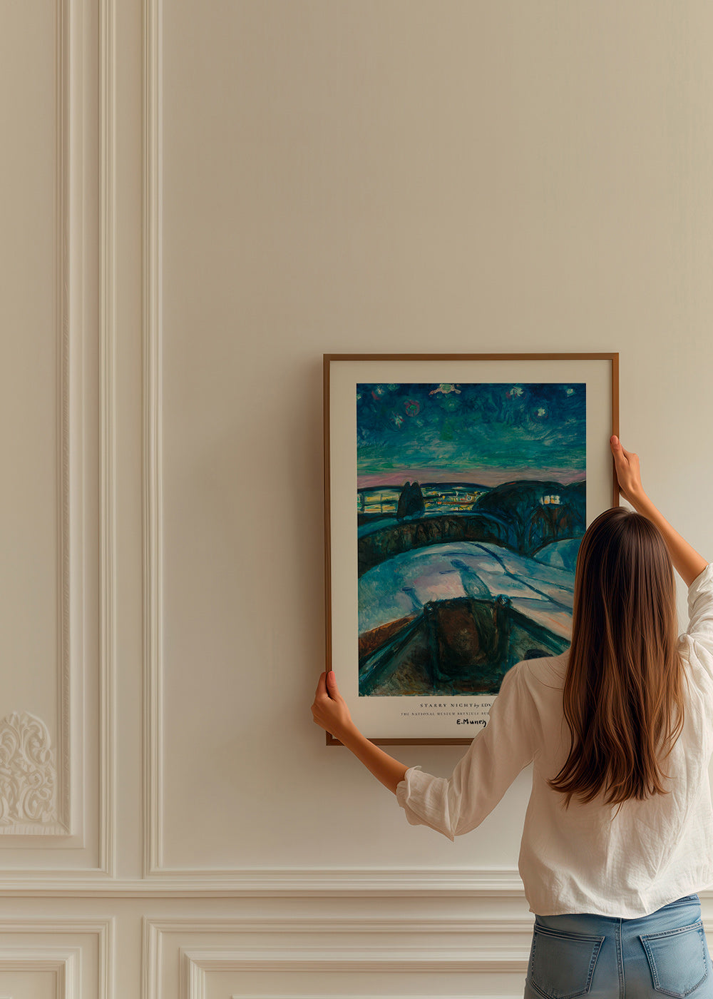Cuadro de paisaje con cielo estrellado y colinas nevadas – Product3