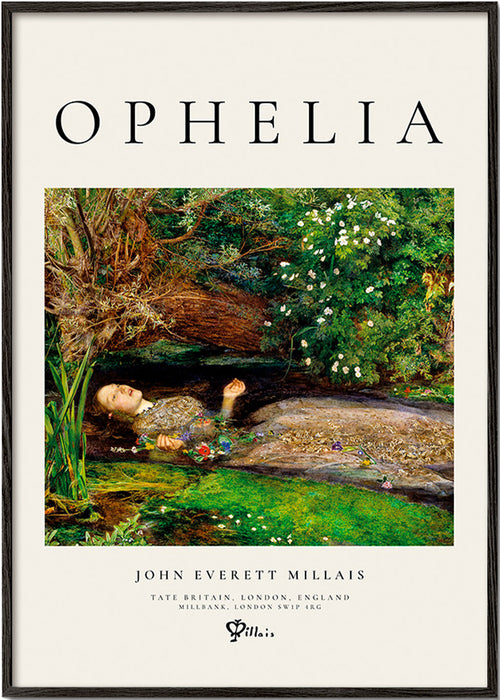Lámina botánica Ophelia con figura acuática – Black Frame