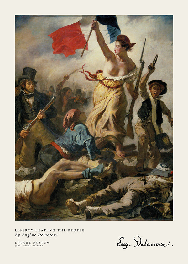 Vintage print of a woman holding a tricolor flag