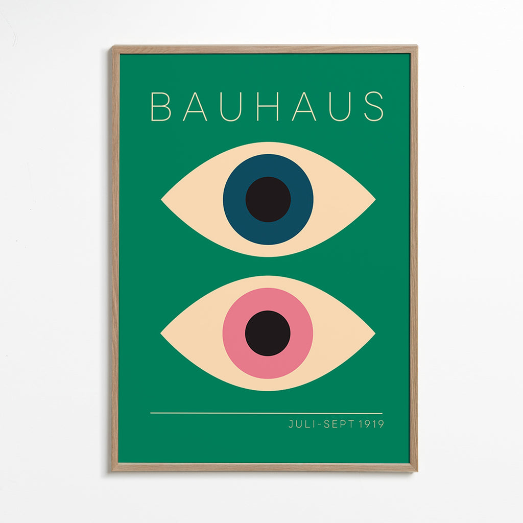 Cuadro geométrico Bauhaus con ojos dobles – Oak Frame