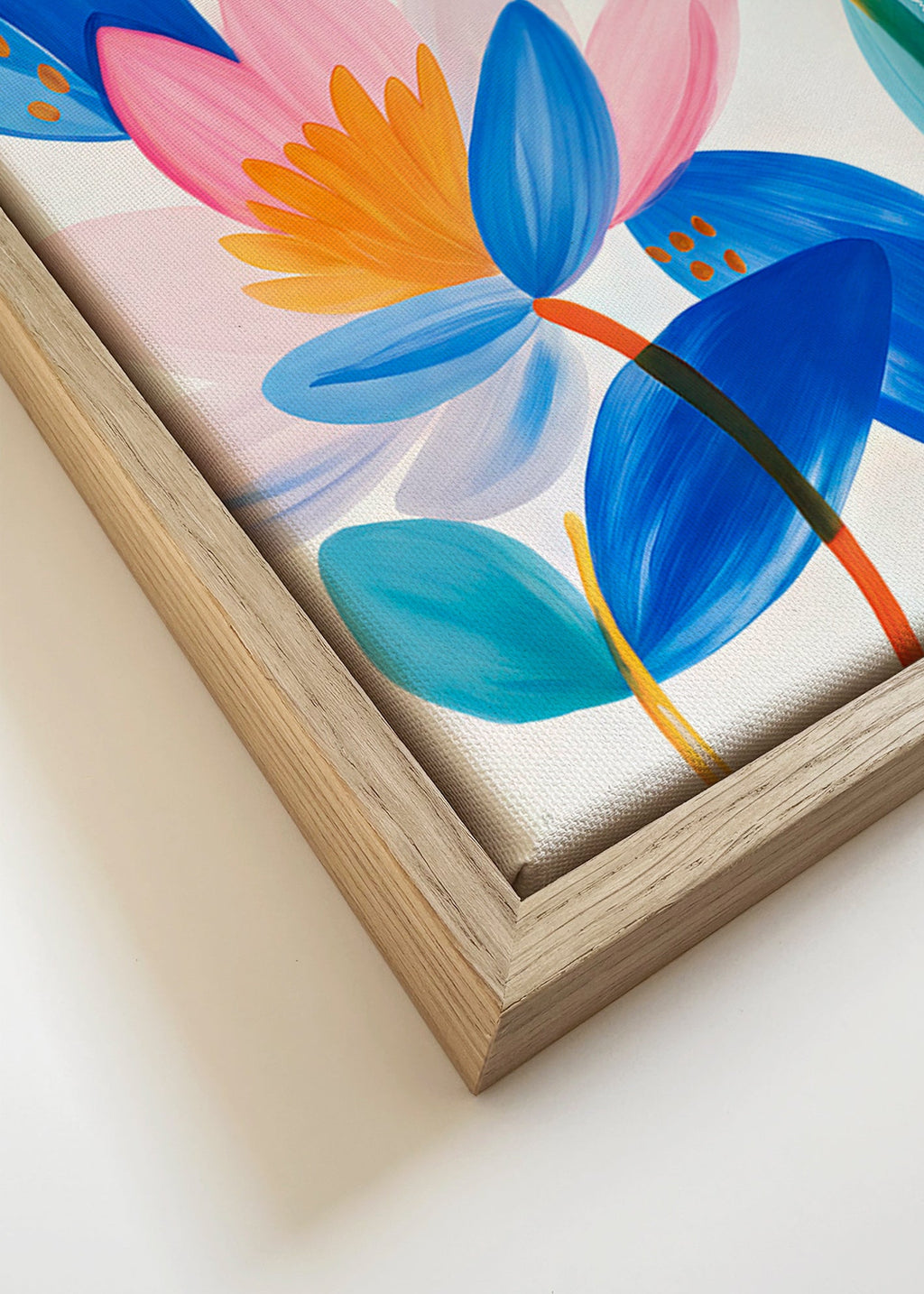 Lámina botánica flores rosas y azules – Canvas detail