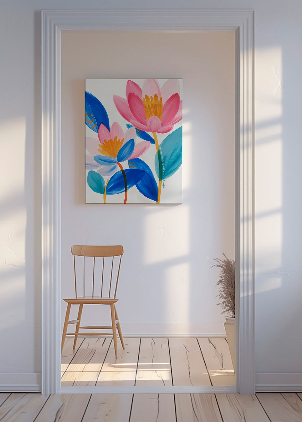 Lámina botánica flores rosas y azules – Canvas