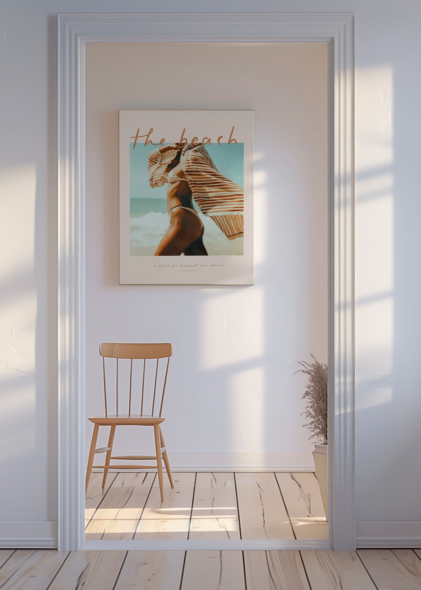 Cuadro de paisaje con figura playera y toalla a rayas – Canvas