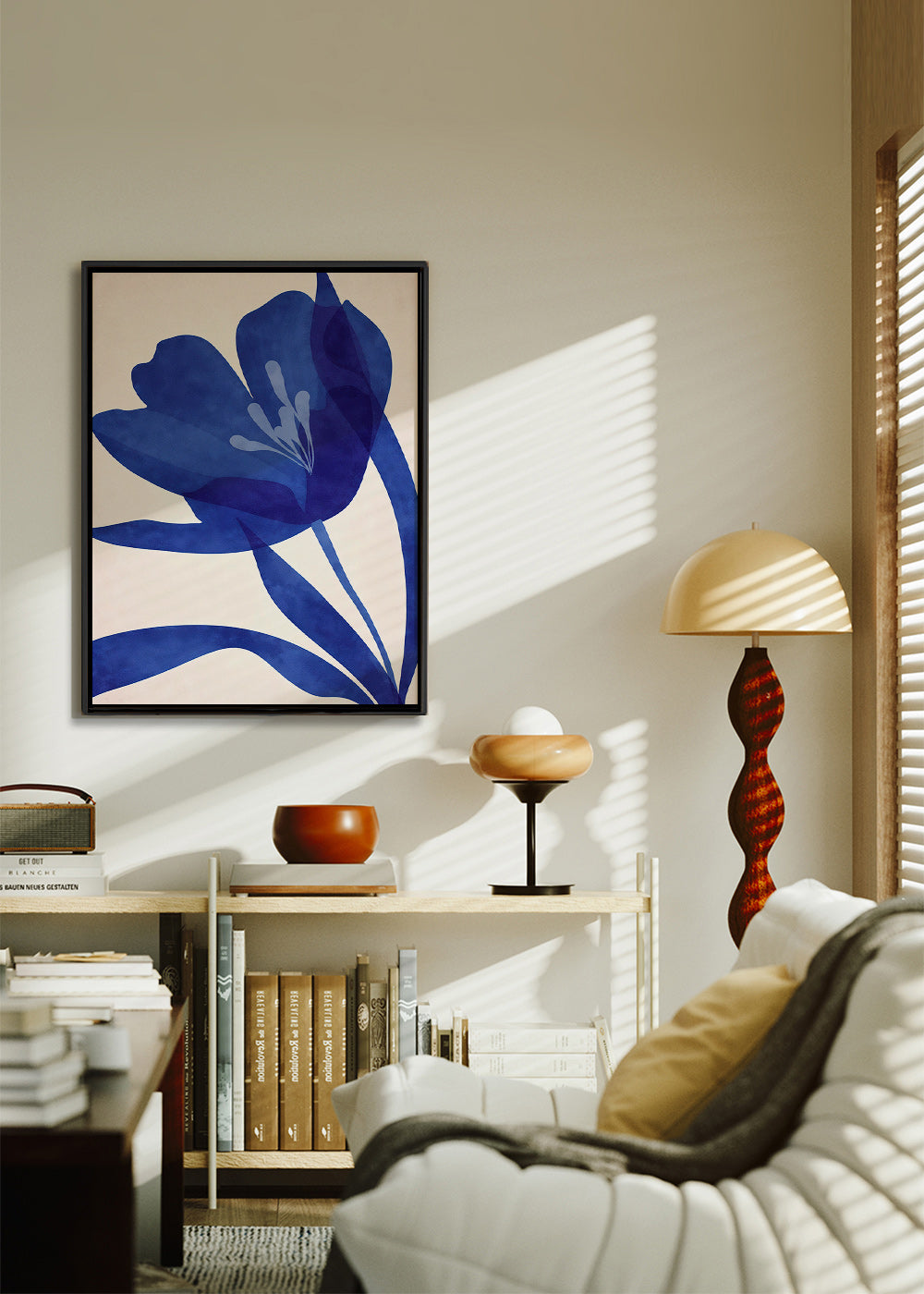 Botanical print deep blue floral study