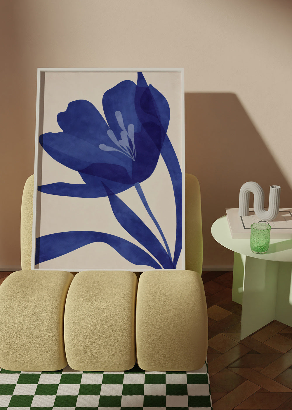 Blue Floral - Framed poster in an interior