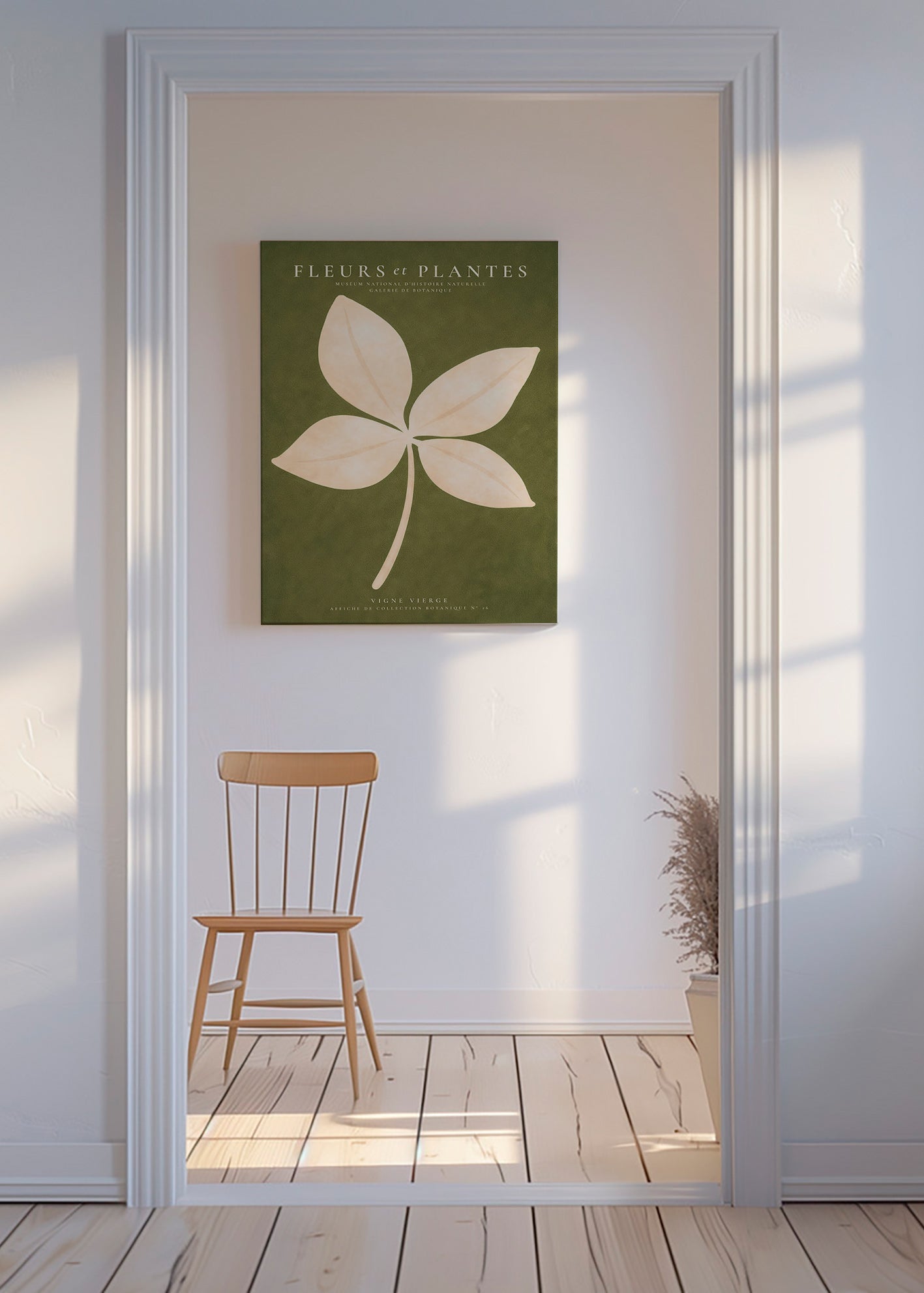 Botanical print: cream leaf on green field