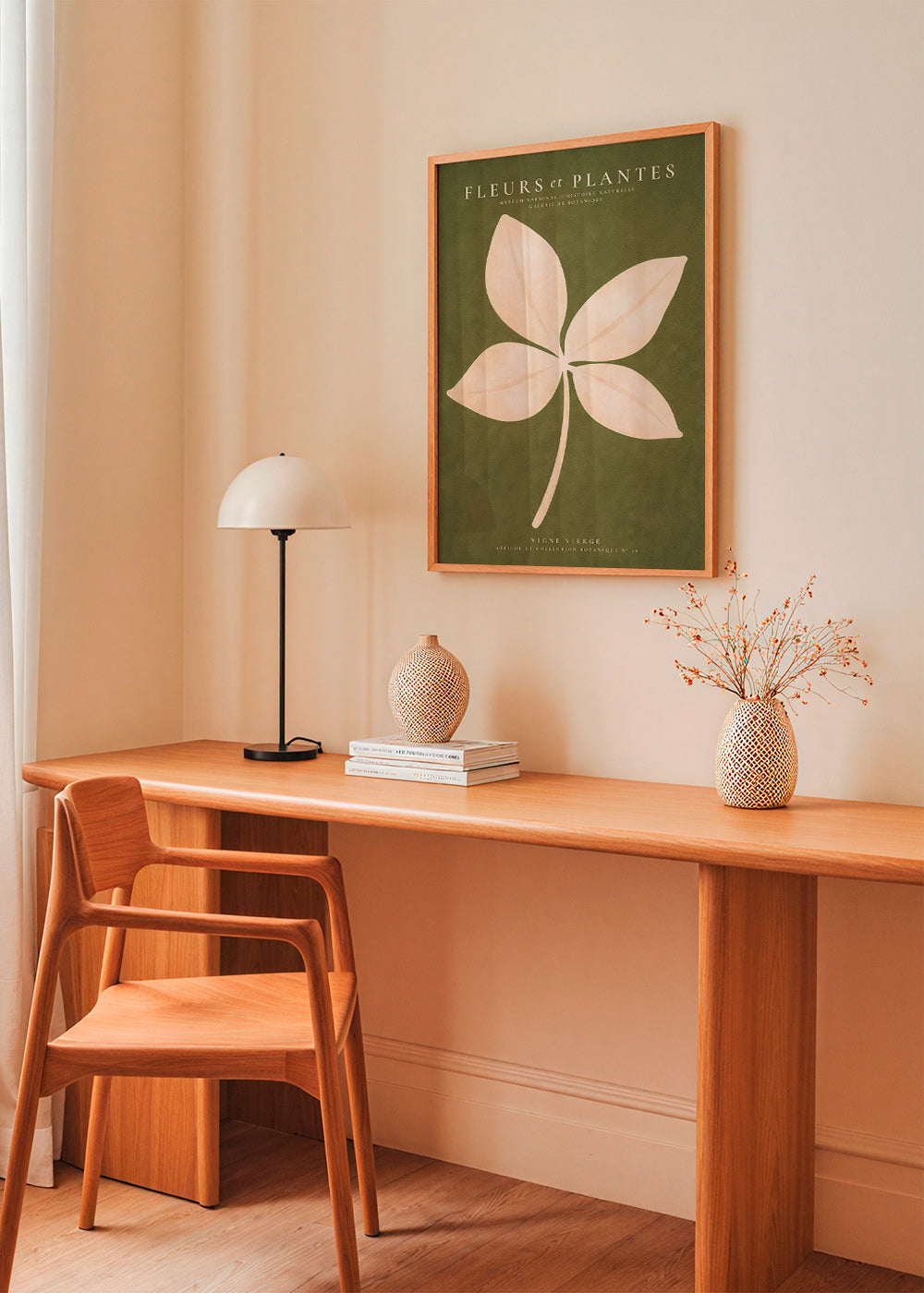 Botanical print: cream leaf on green field