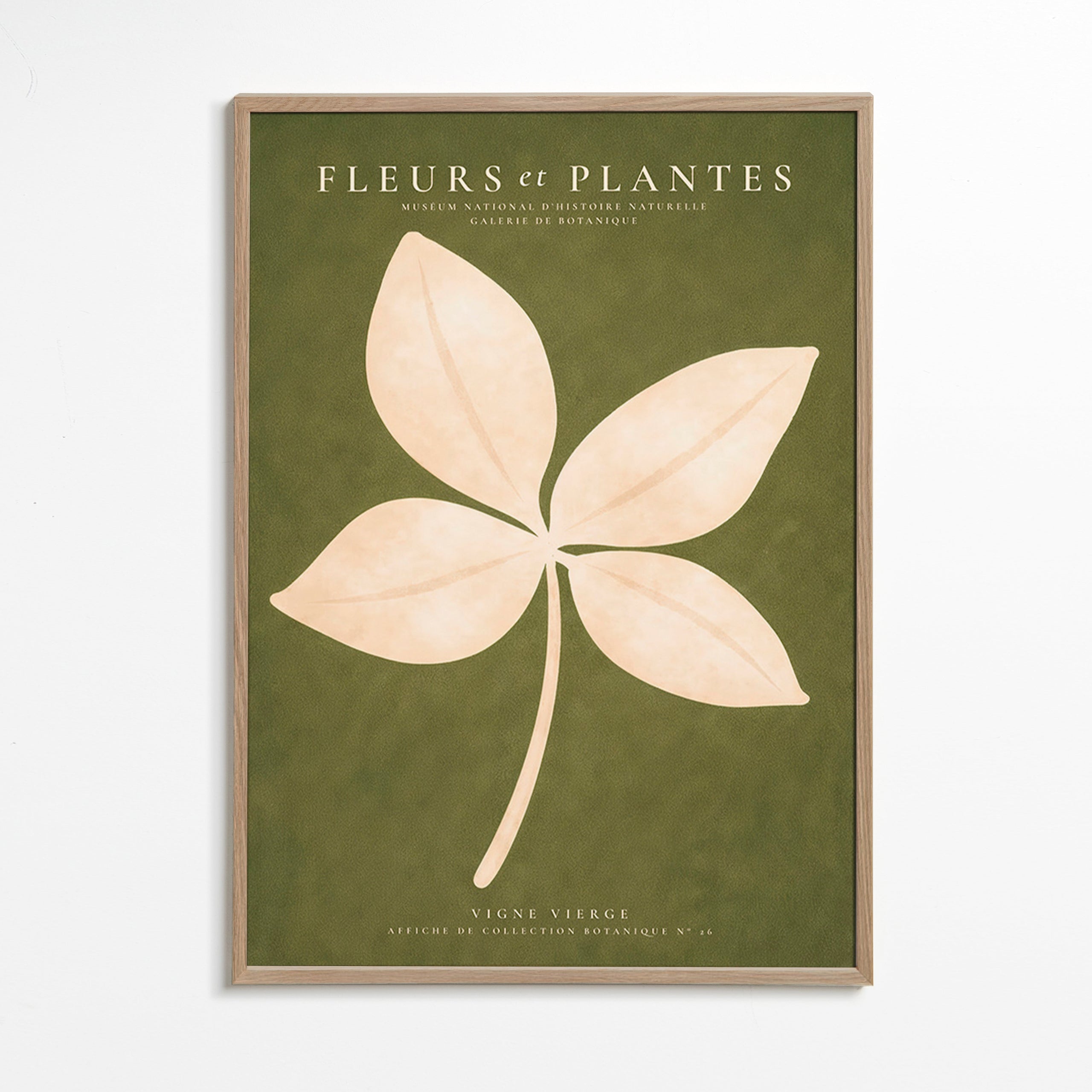 Botanical print: cream leaf on green field