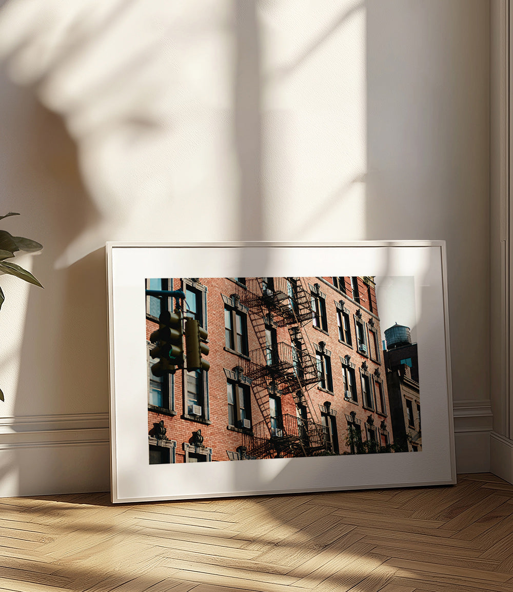 City art: brick facade in frame