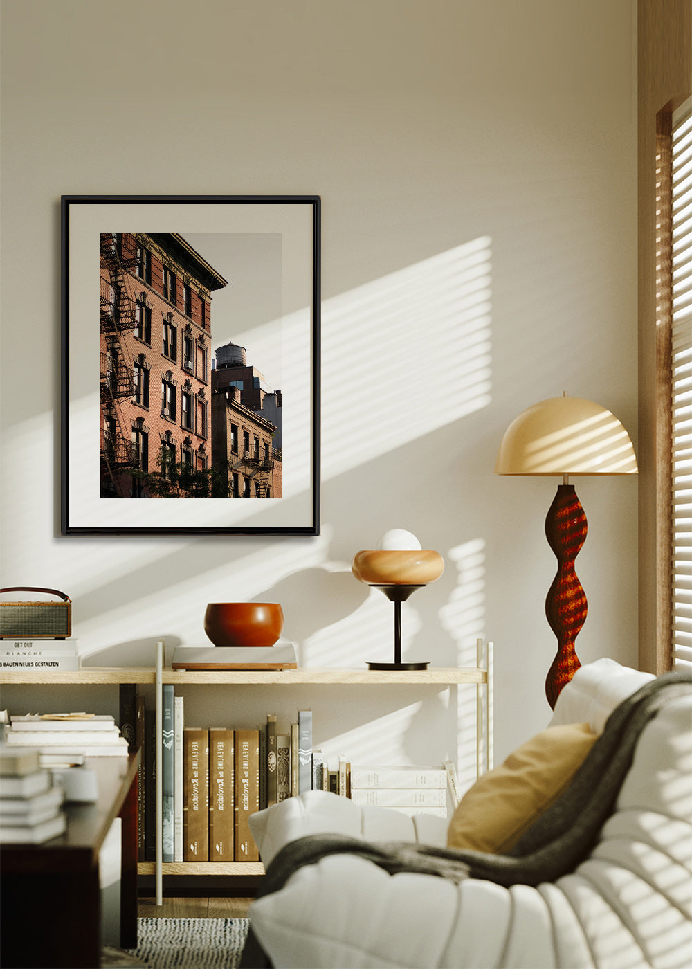 Urban façade photograph with fire escape