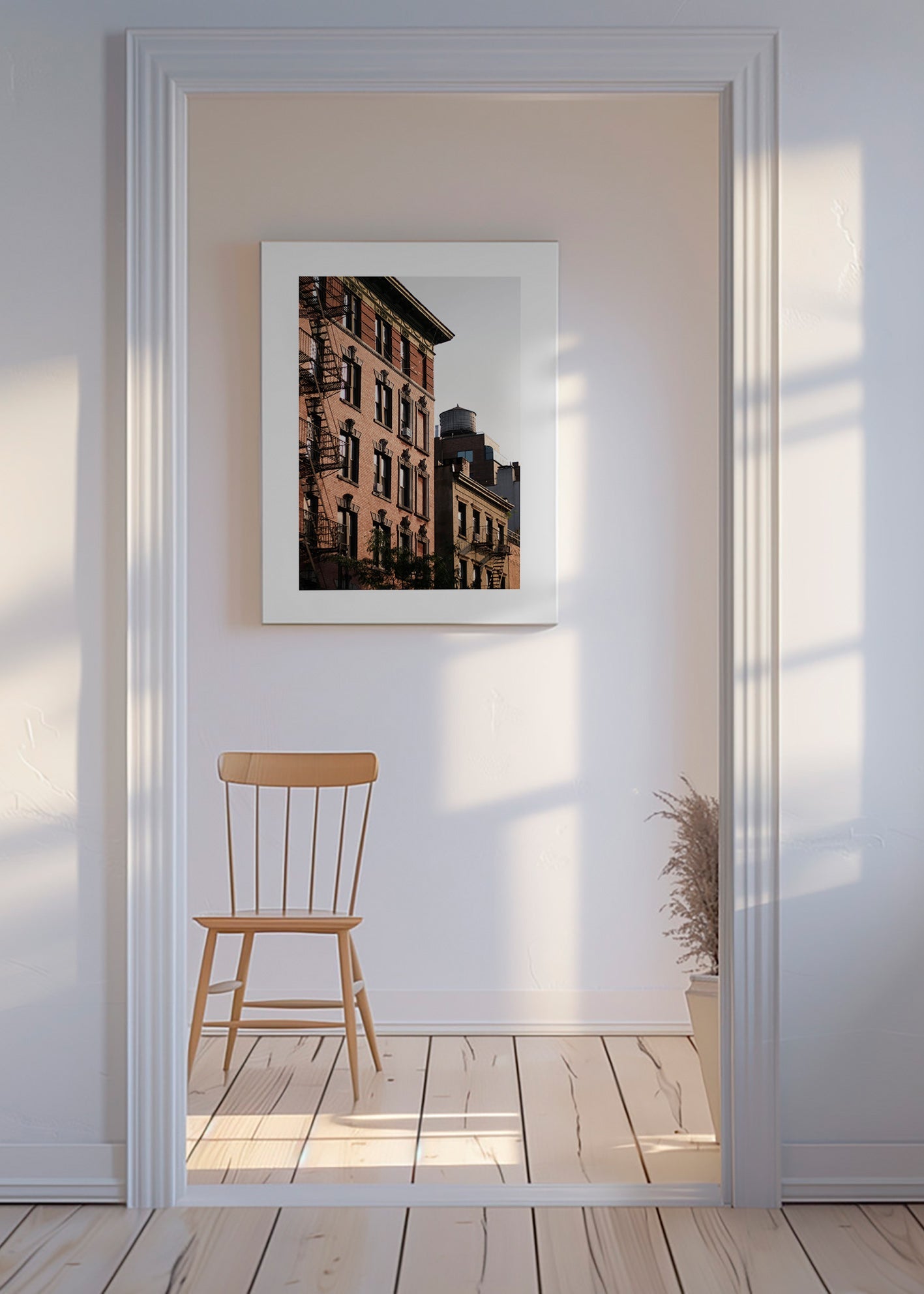 Urban façade photograph with fire escape