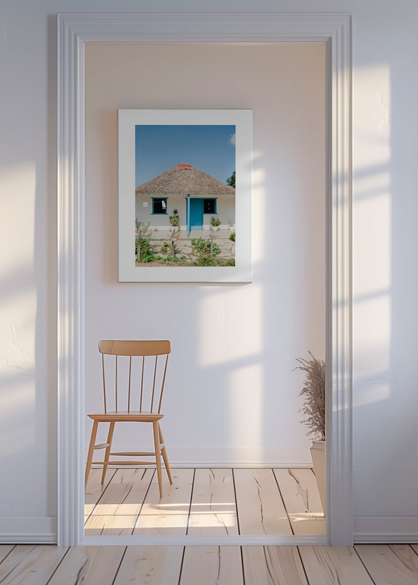 Landscape art: cottage with blue door