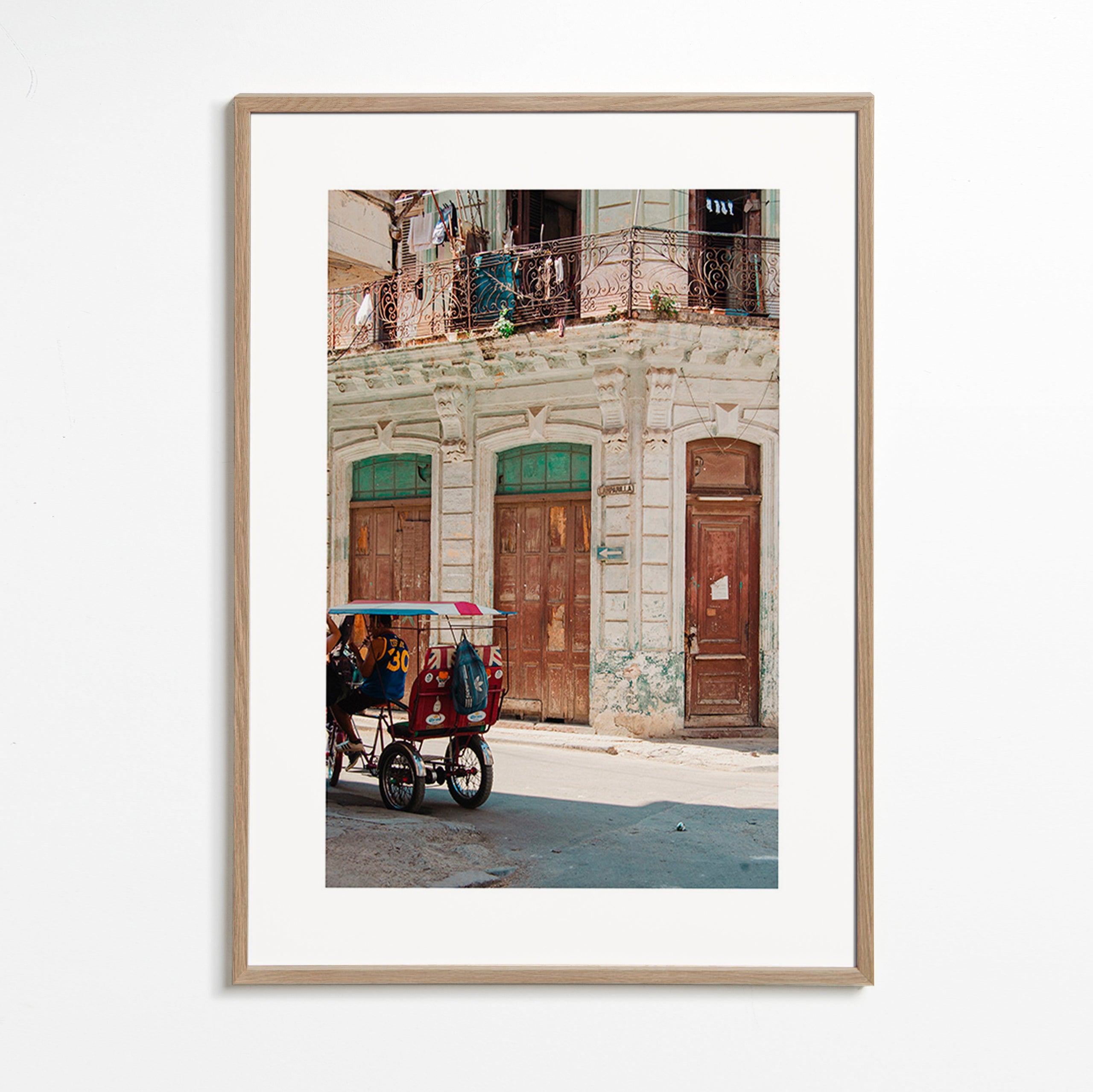 Travel poster: Havana street with colorful rickshaw