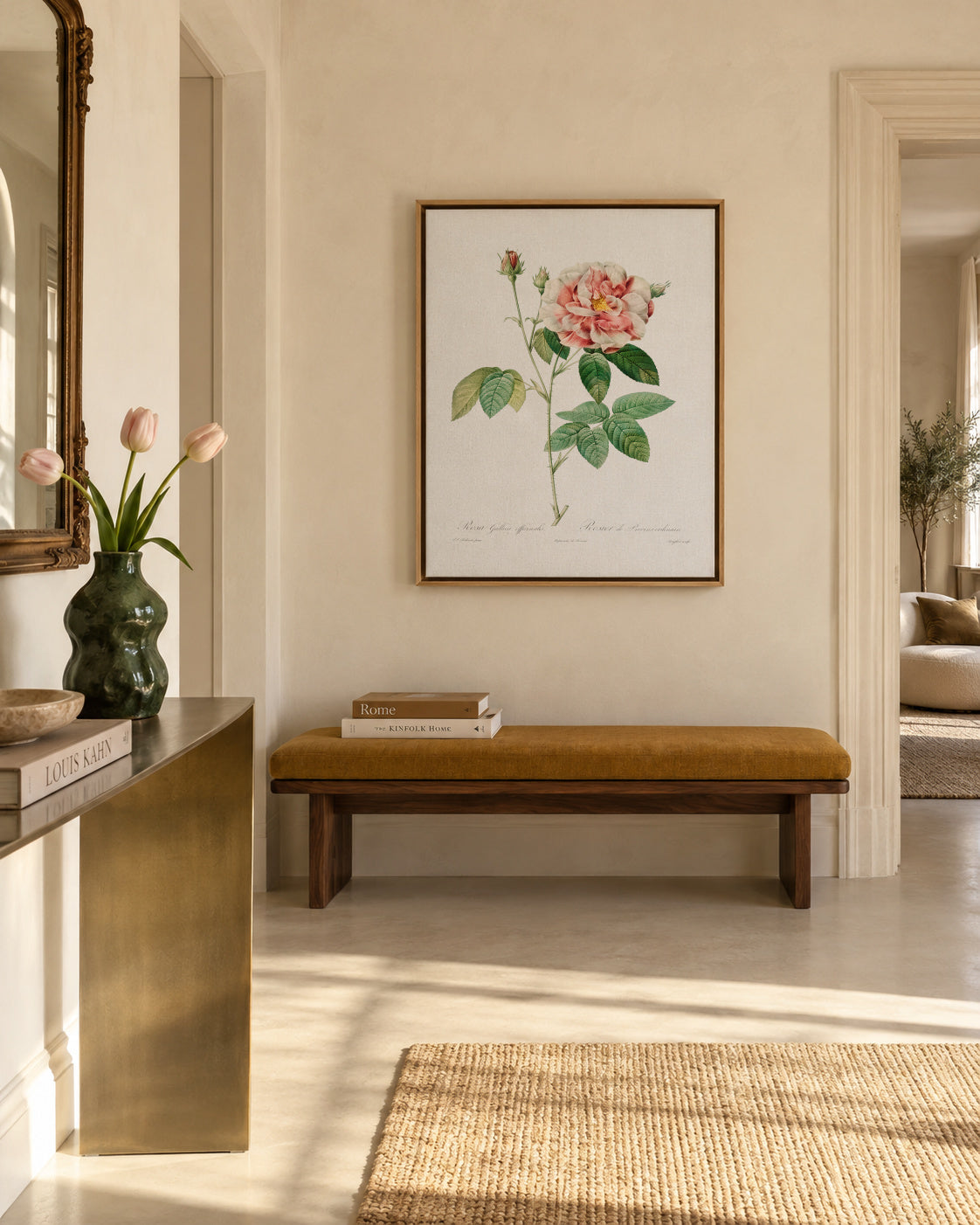 Rosa Gallica - Framed canvas in an interior