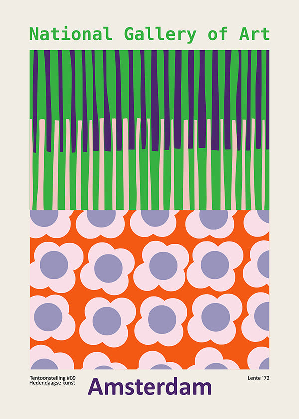 Cuadro de ciudades Amsterdam con patrón floral gráfico