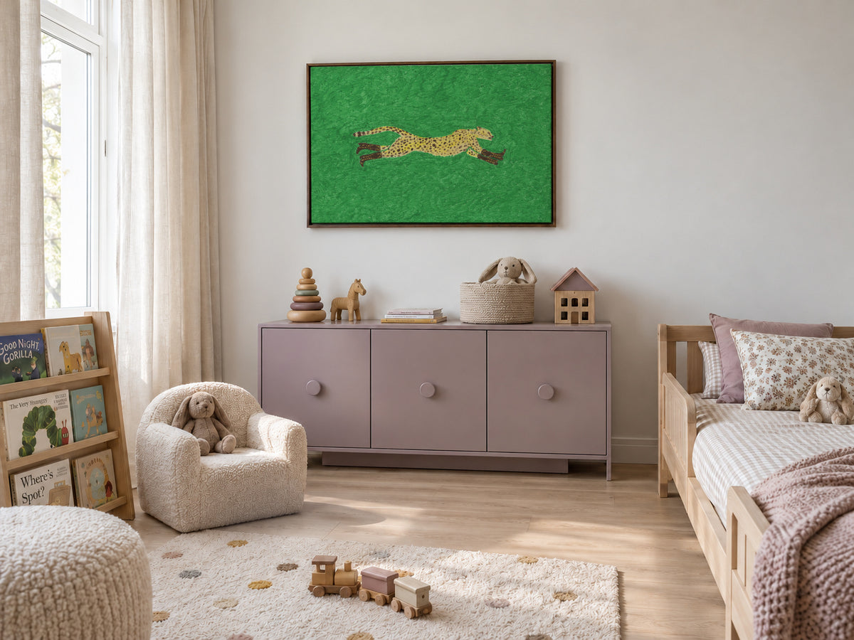 Florence the Running Cheetah - Framed canvas in an interior