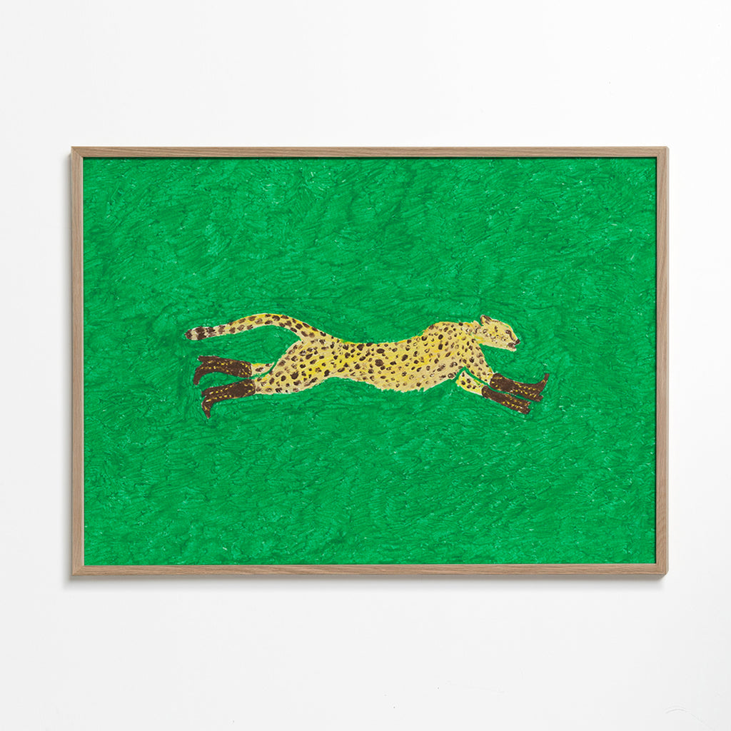 Cuadro guepardo en carrera sobre fondo verde – Oak Frame