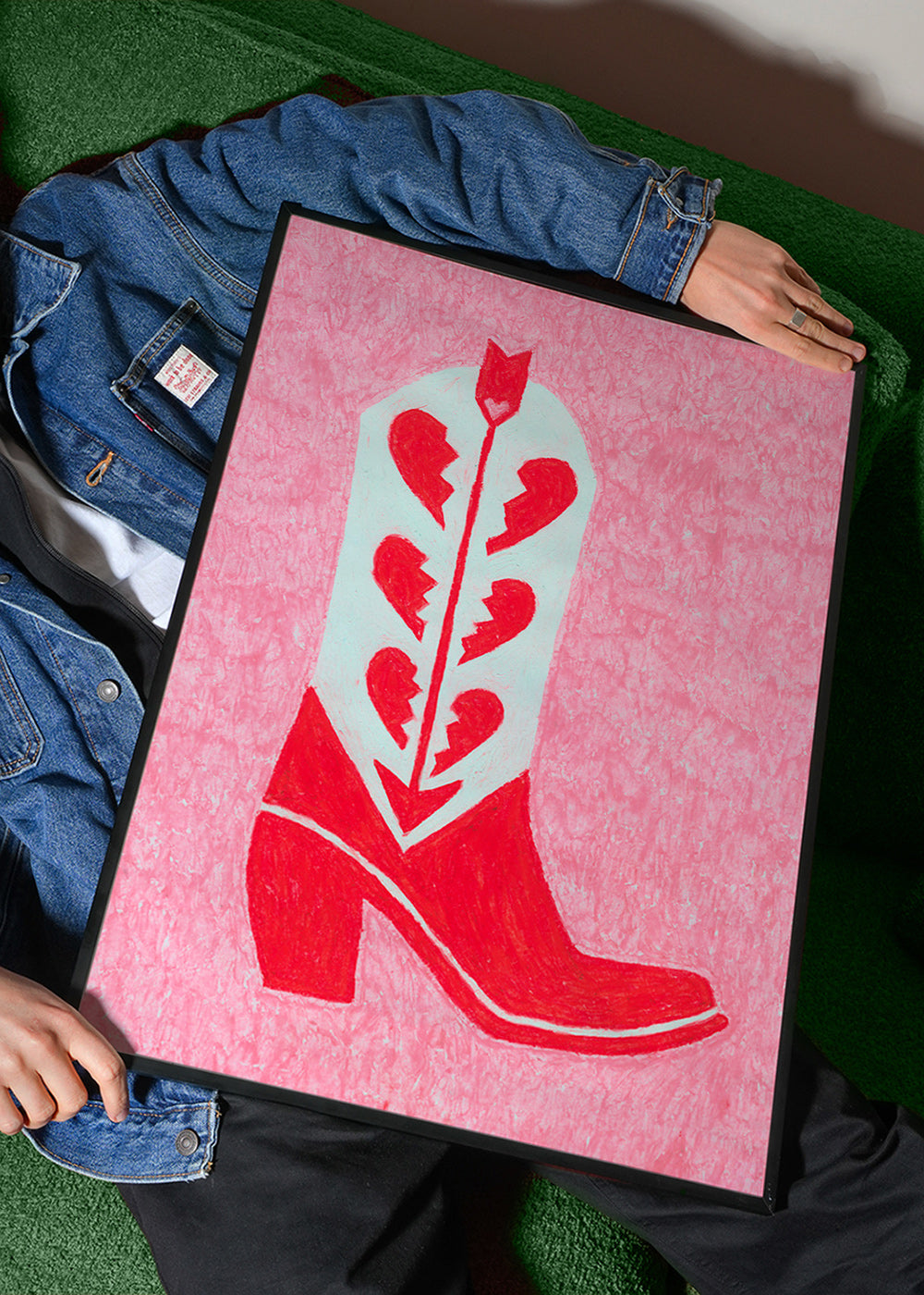 Ilustración de botín vaquero rojo con corazones rotos – Product3