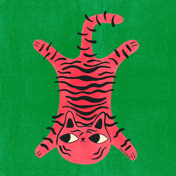 Cuadro gato rosa con rayas negras