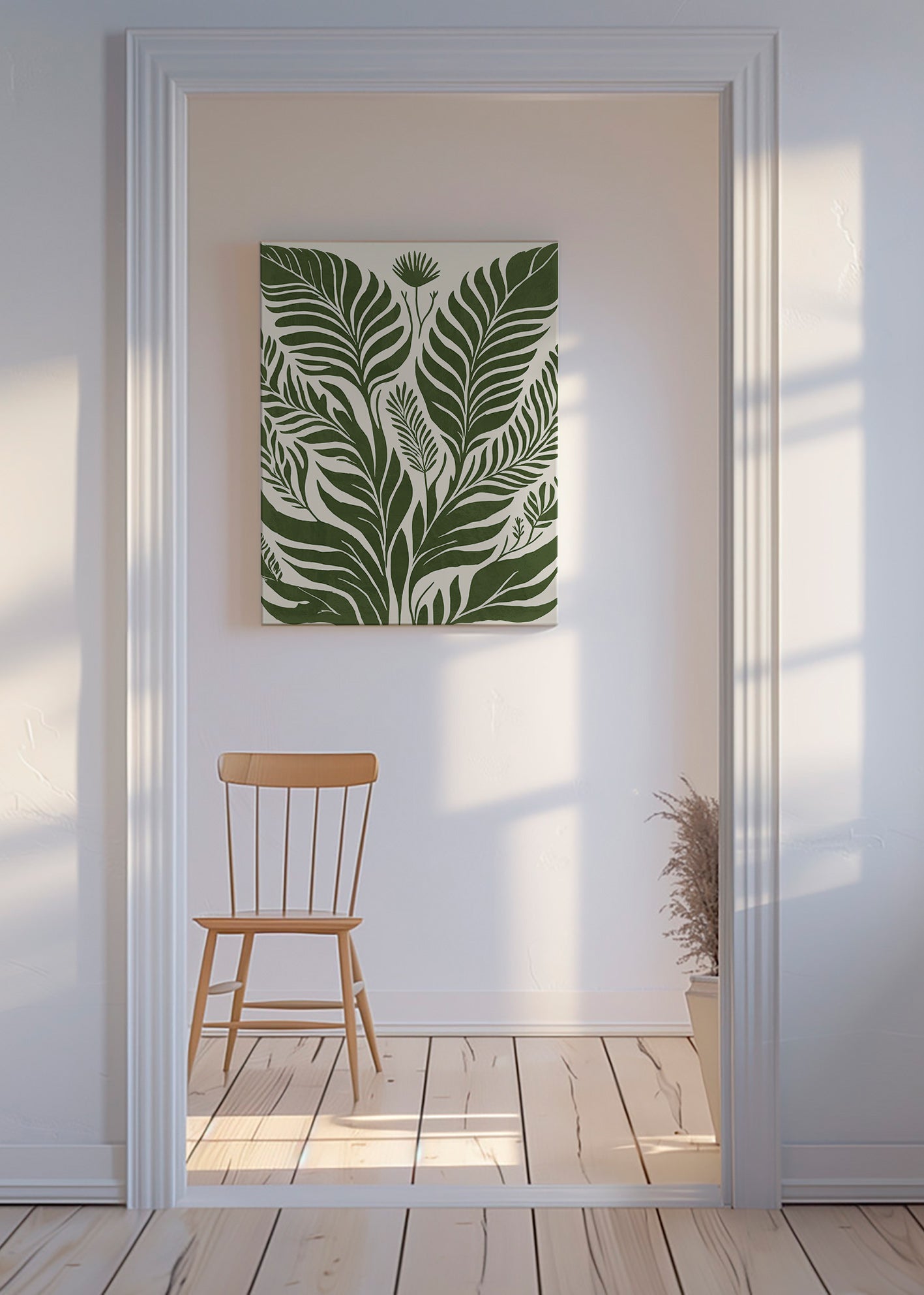 Lámina botánica de hojas verdes sobre fondo beige – Canvas