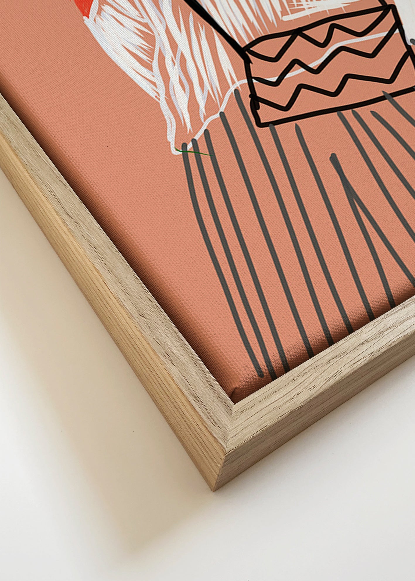 Ilustración de mujer con bolso coral – Canvas detail