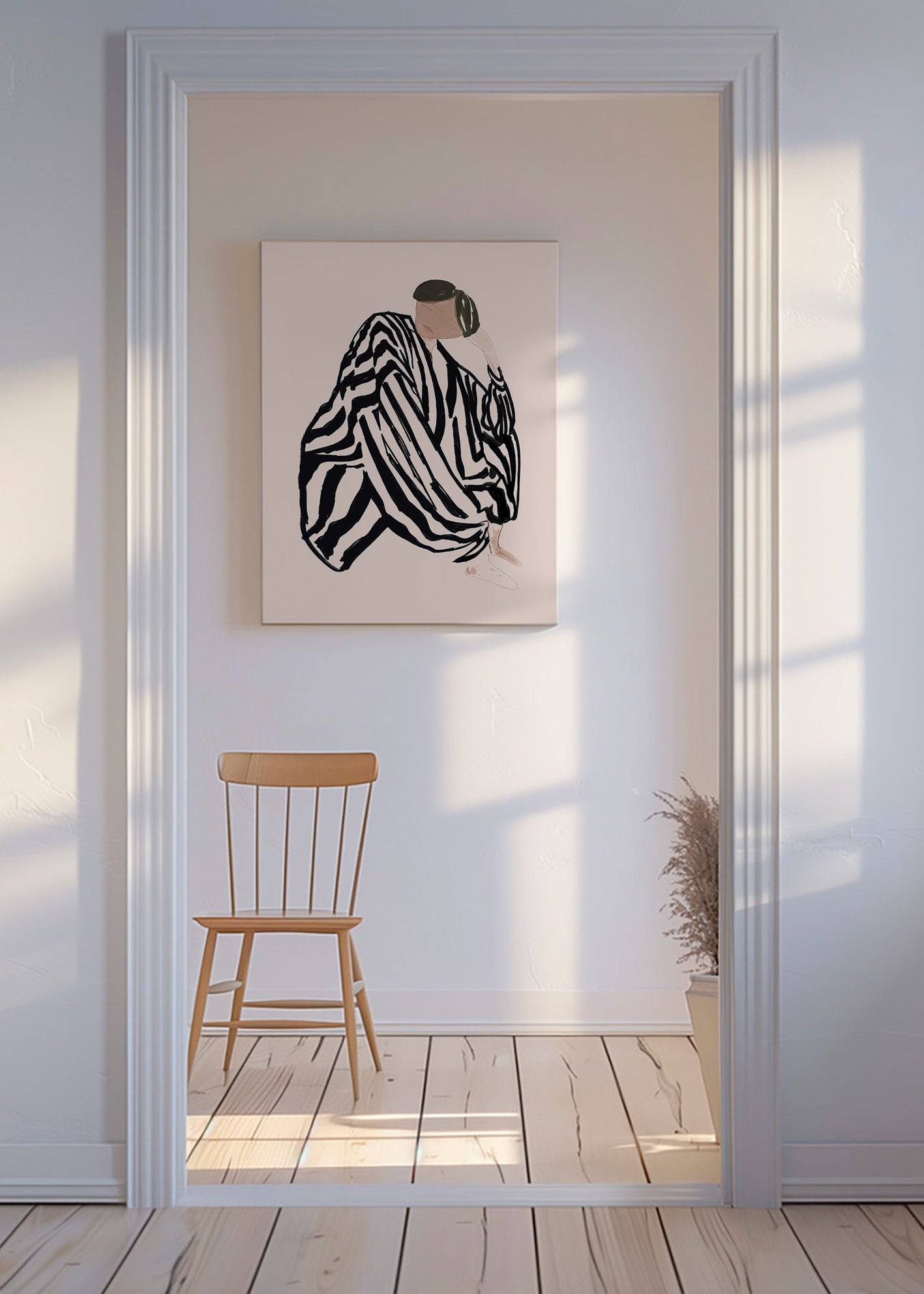 Ilustración figura femenina con rayas gráficas – Canvas