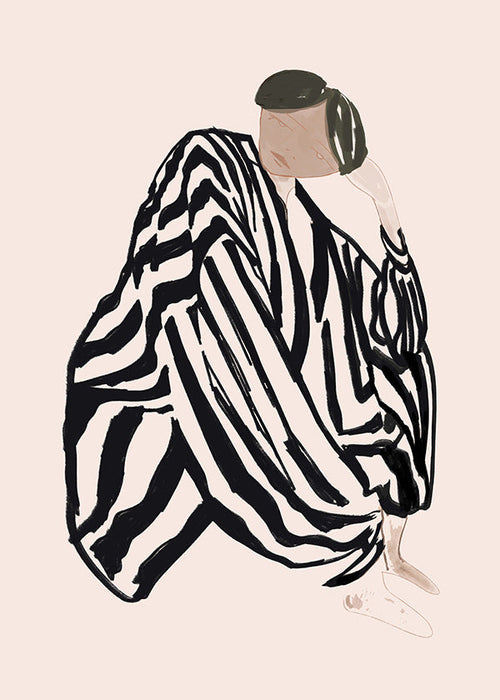 Ilustración figura femenina con rayas gráficas