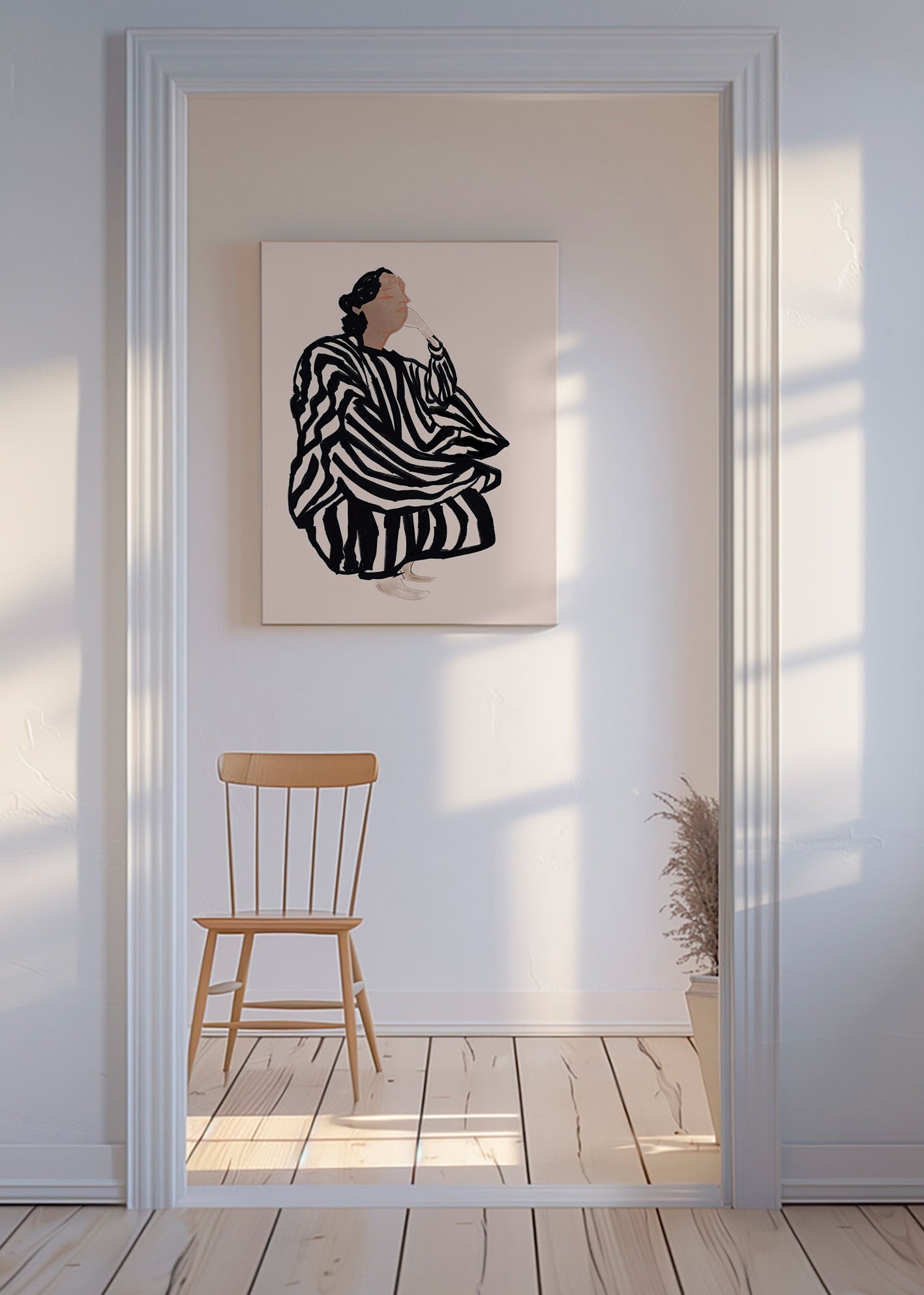 Ilustración de figura femenina con rayas gráficas – Canvas