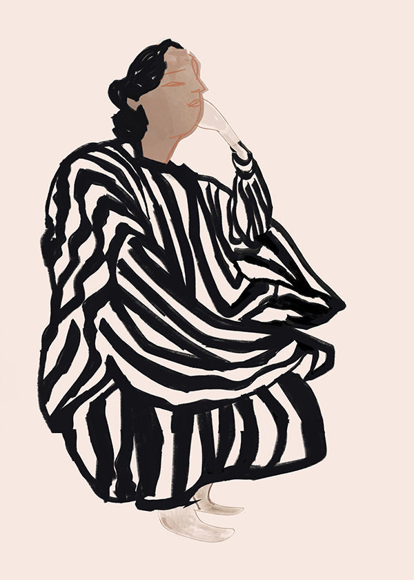 Ilustración de figura femenina con rayas gráficas