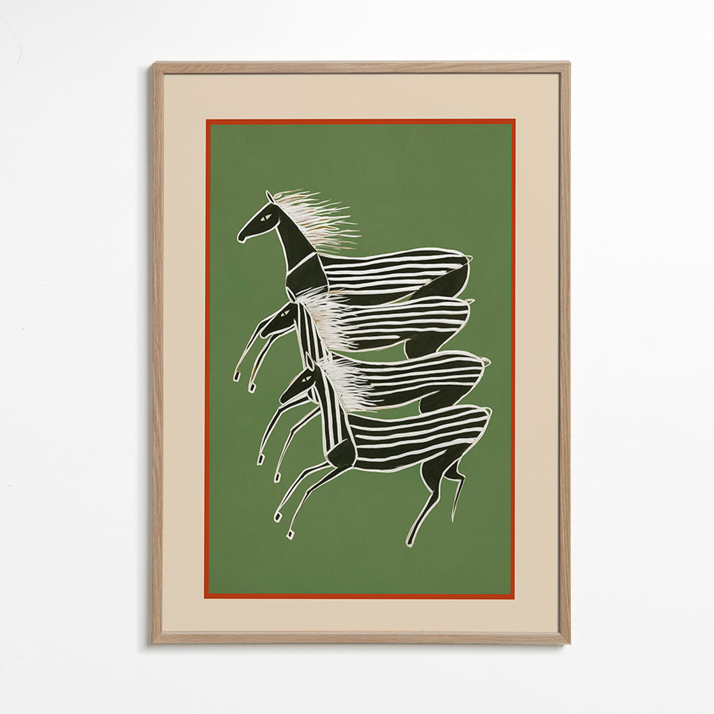 Cuadro caballo rayado en composición apilada – Oak Frame