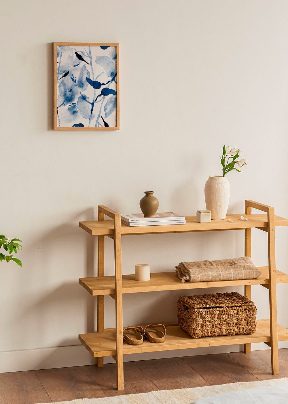 Lámina botánica en acuarela azul con aves – Product2