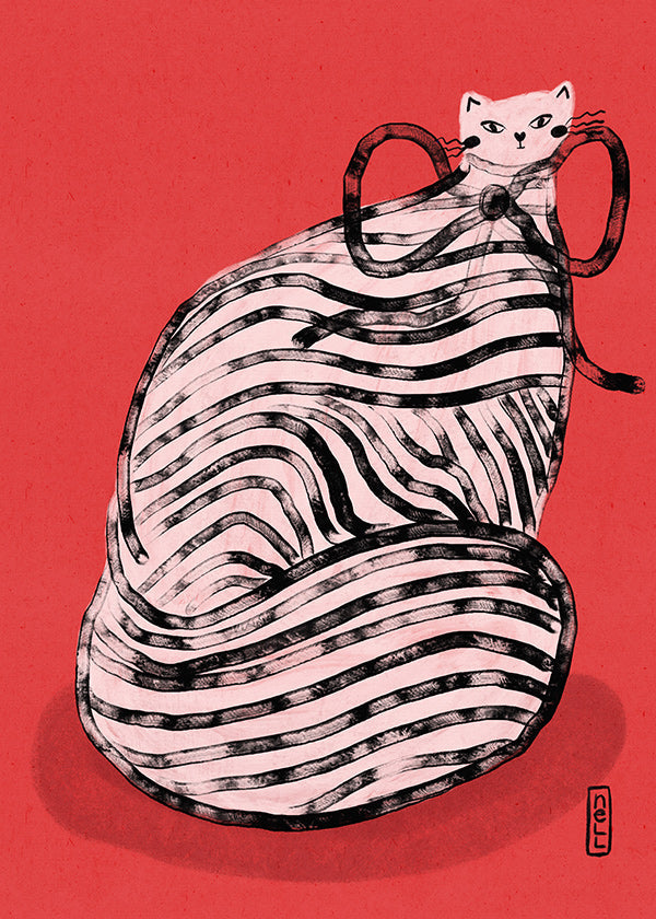 Cuadro gato rayado con toque gráfico