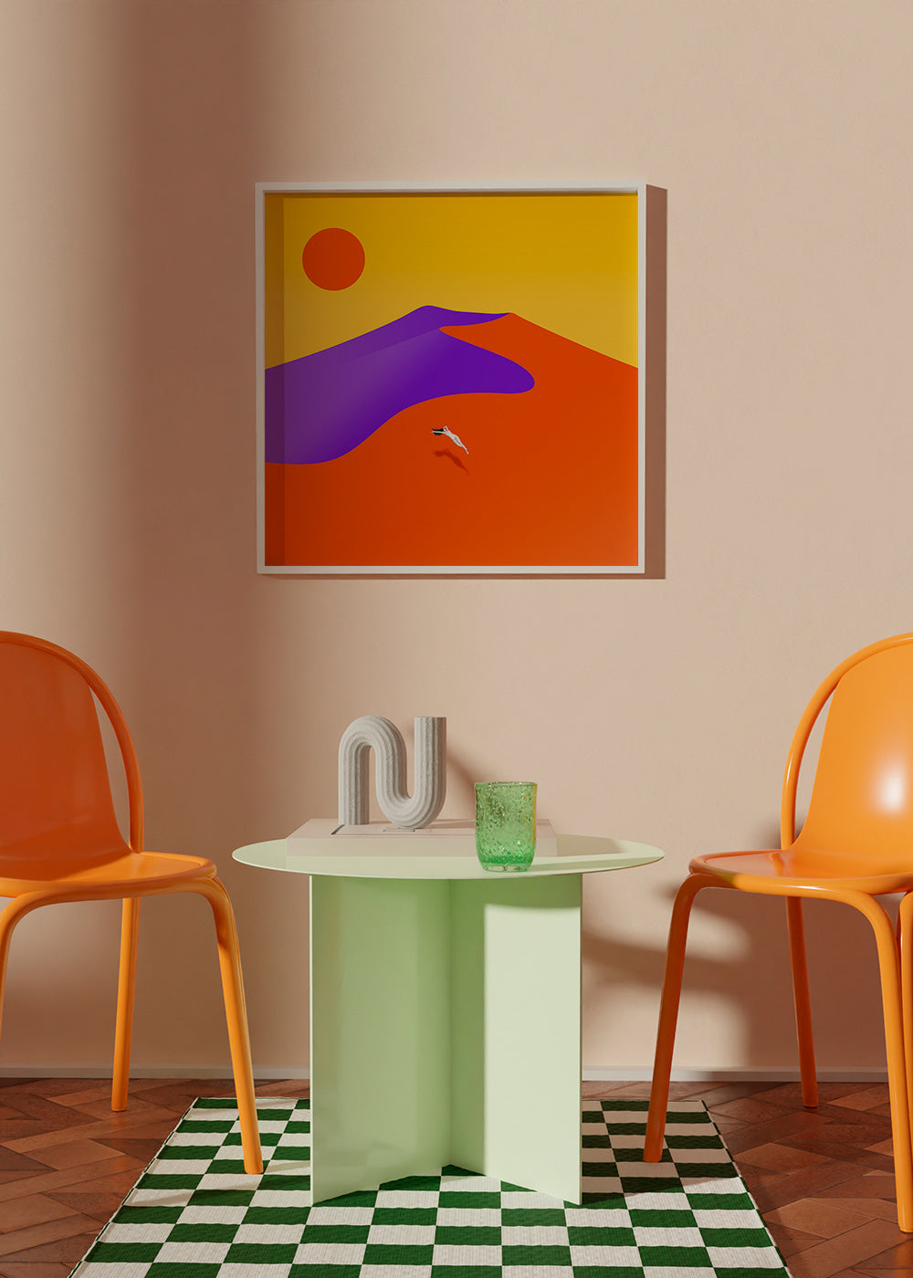 Cuadro abstracto con figura flotante y sol – Product3