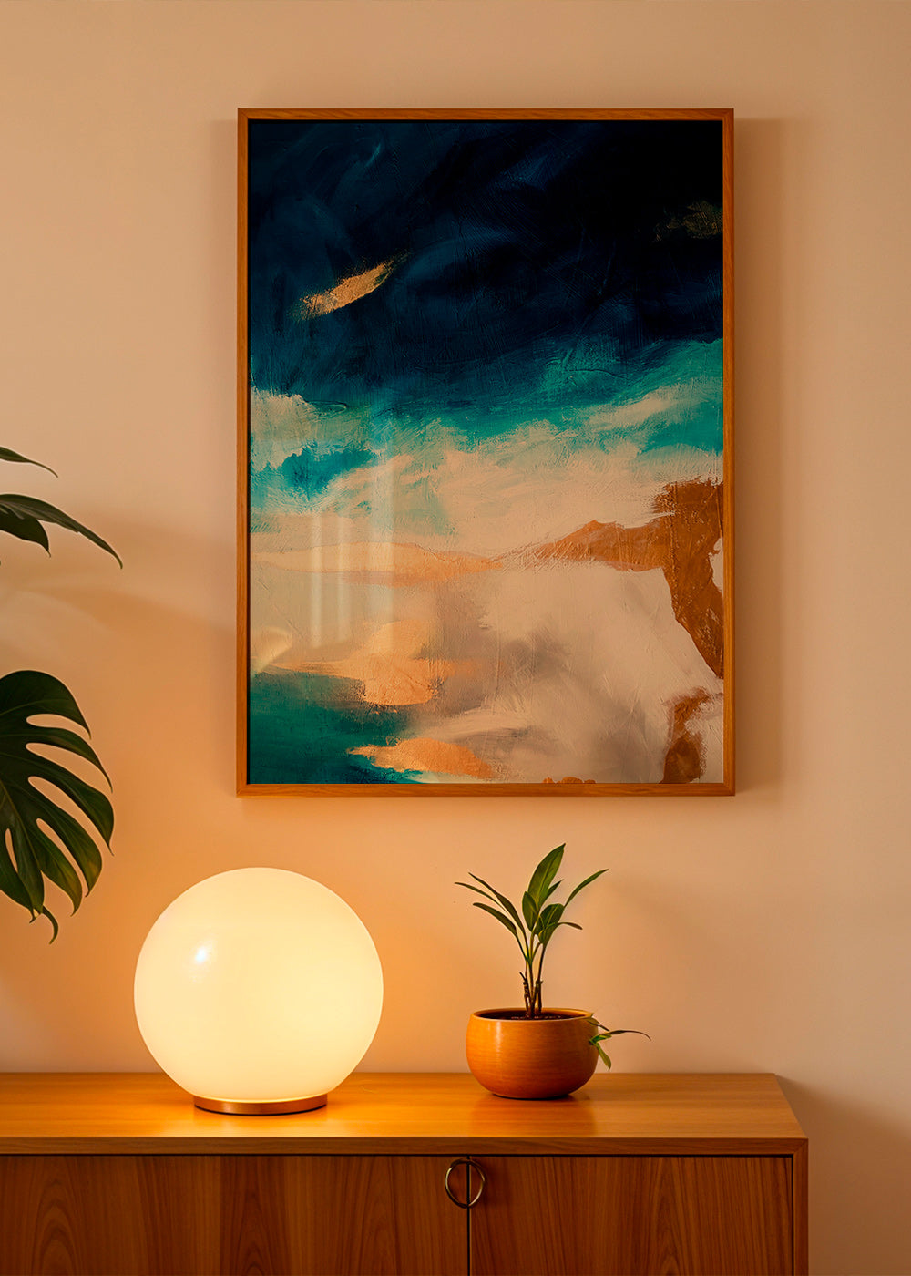 Cuadro abstracto azul y dorado en textura – Product1