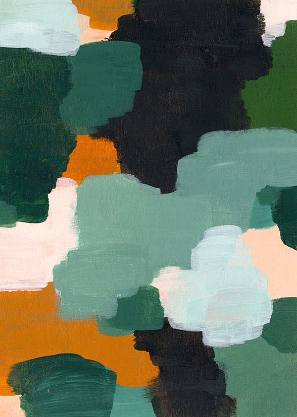 Cuadro abstracto con pinceladas verdes y ocre