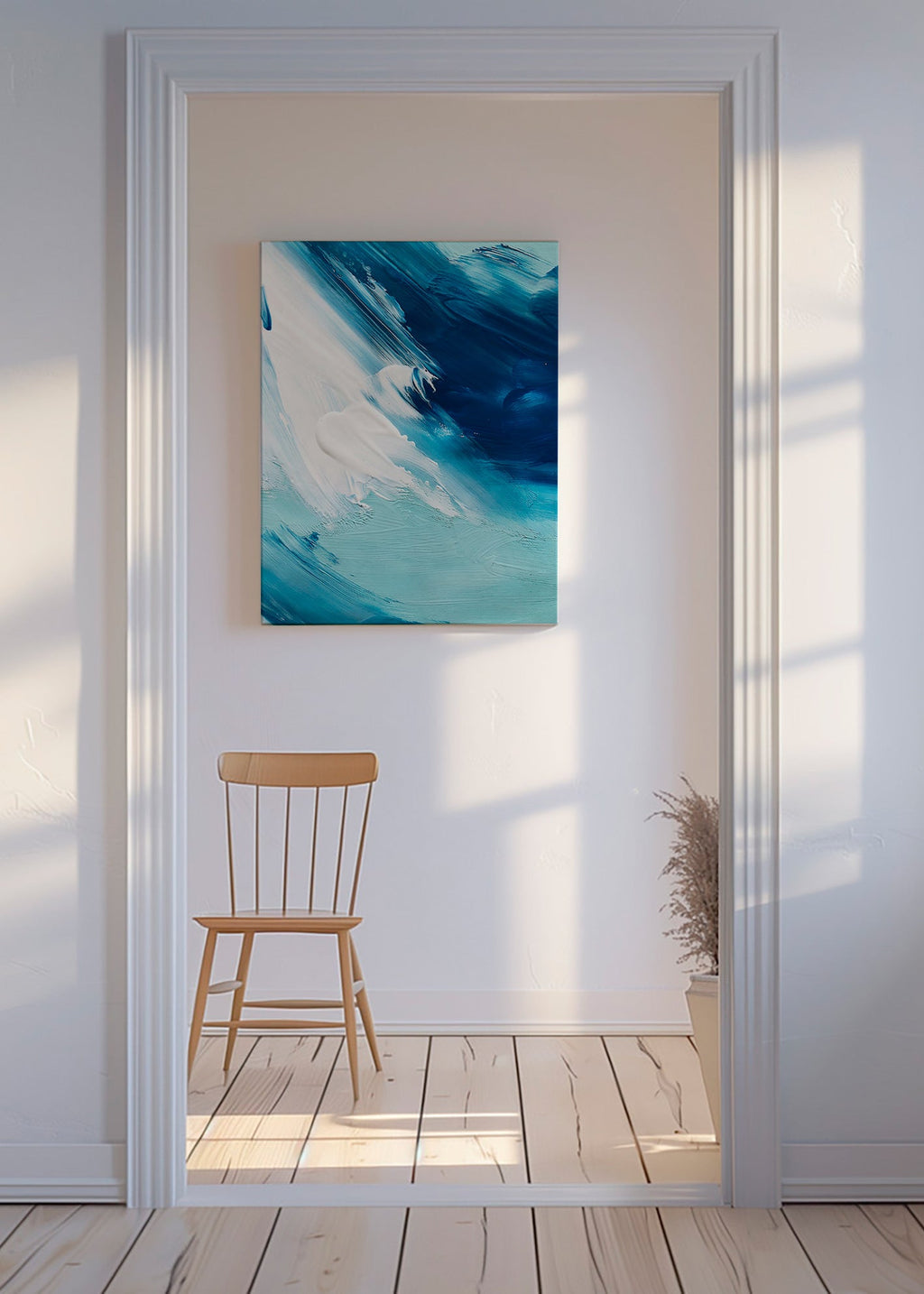 Cuadro abstracto en azul y blanco con pinceladas gestuales – Canvas